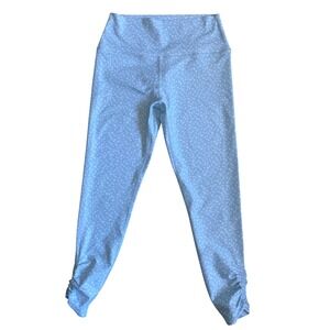 Betsey Johnson Performance Blue Polka Dot Ruched Ankle High Rise Leggings Medium